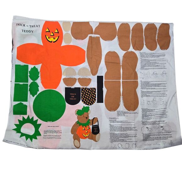 Cranston Print Works TRICK OR TREAT TEDDY Bear Craft Fabric Panel 15" Halloween - Picture 1 of 4